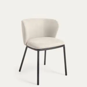 Ciselia stoel beige chenille en staal in zwart