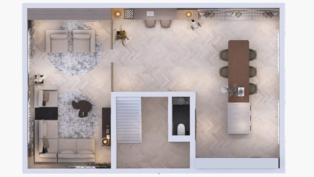 Plattegrond eensgezinswoning - interieurontwerp 3D met meubelplan - Zizeau - Hometolife3D