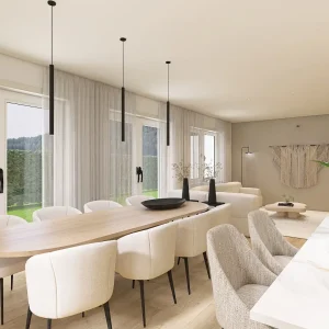 Betaalbaar interieurontwerp 3D eensgezinswoning - woonkeuken ontwerp - Forme - Jesper - Richmond Interiors - Sevn - Arte Wallcovering - Hometolife3D