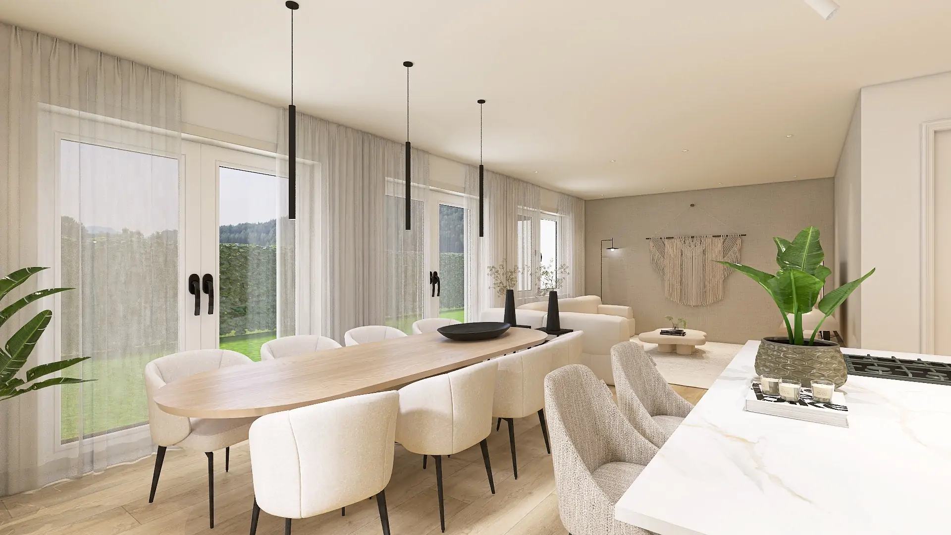 Betaalbaar interieurontwerp 3D eensgezinswoning - woonkeuken ontwerp - Forme - Jesper - Richmond Interiors - Sevn - Arte Wallcovering - Hometolife3D