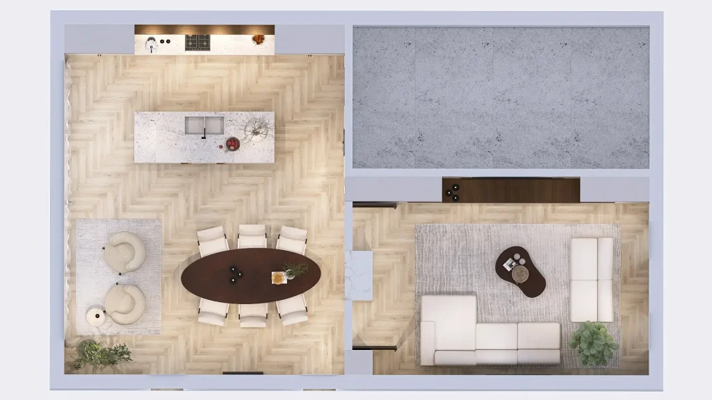 Één woning - 2 interieur concepten | interieur in natuurlijke materialen | 3D renders | Design van Hometolife3D | Afwerking: Consentino, Montinique vloeren, Arte Wallcovering, LabPaint | Meubels van: Richmond Interiors